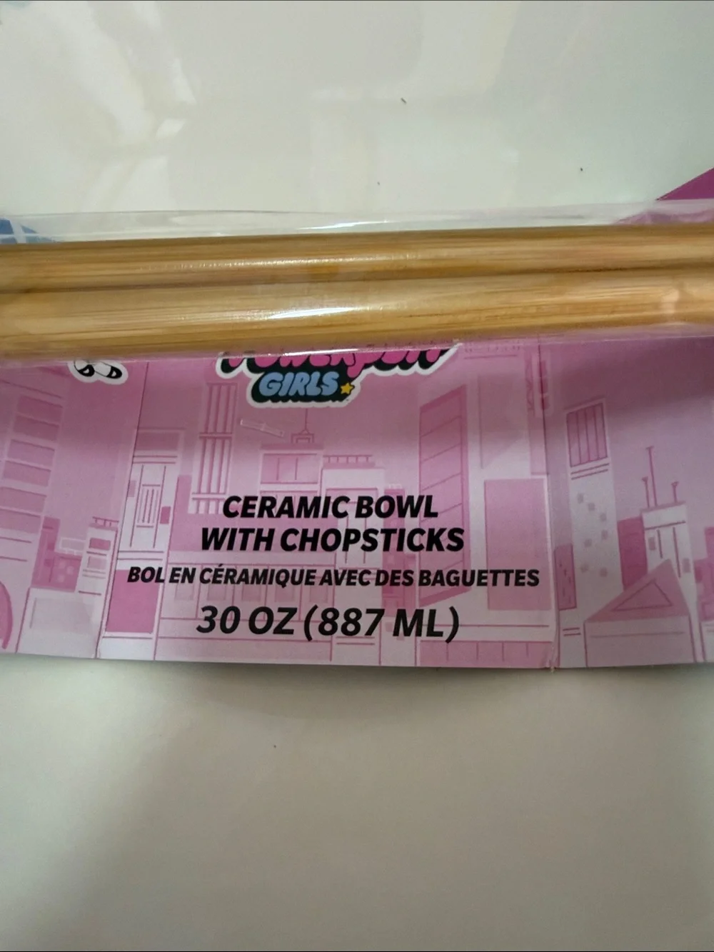 Cartoon Network White Ceramic noodle bowl with chopsticks powerpuff girls